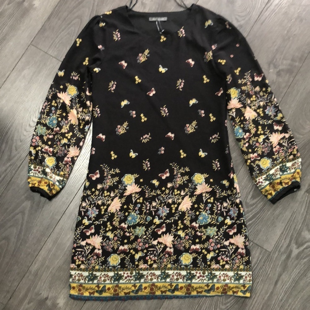 Suzy Shier Floral Print Dress with Sheer Sleeve Detail, Size X small - Picture 2 of 14
